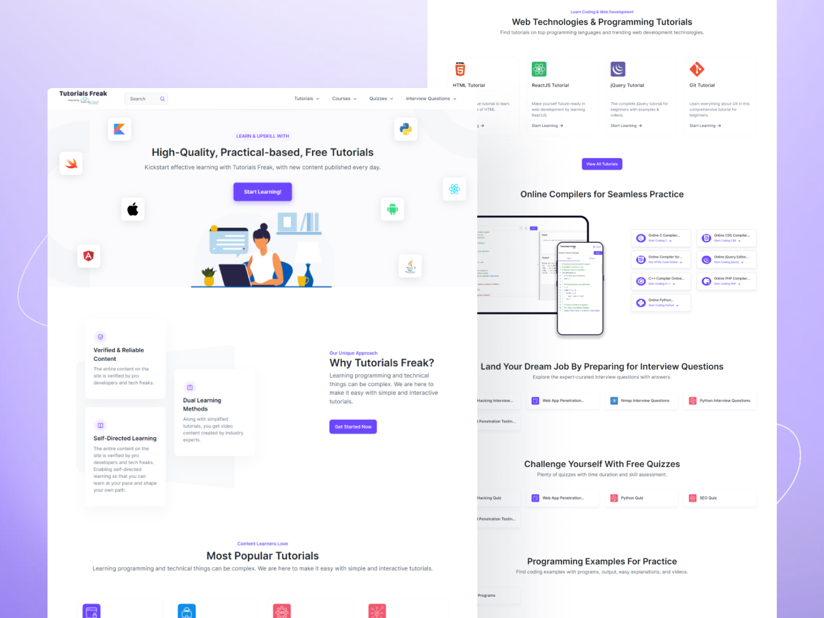 Tutorials Freak website mockup
