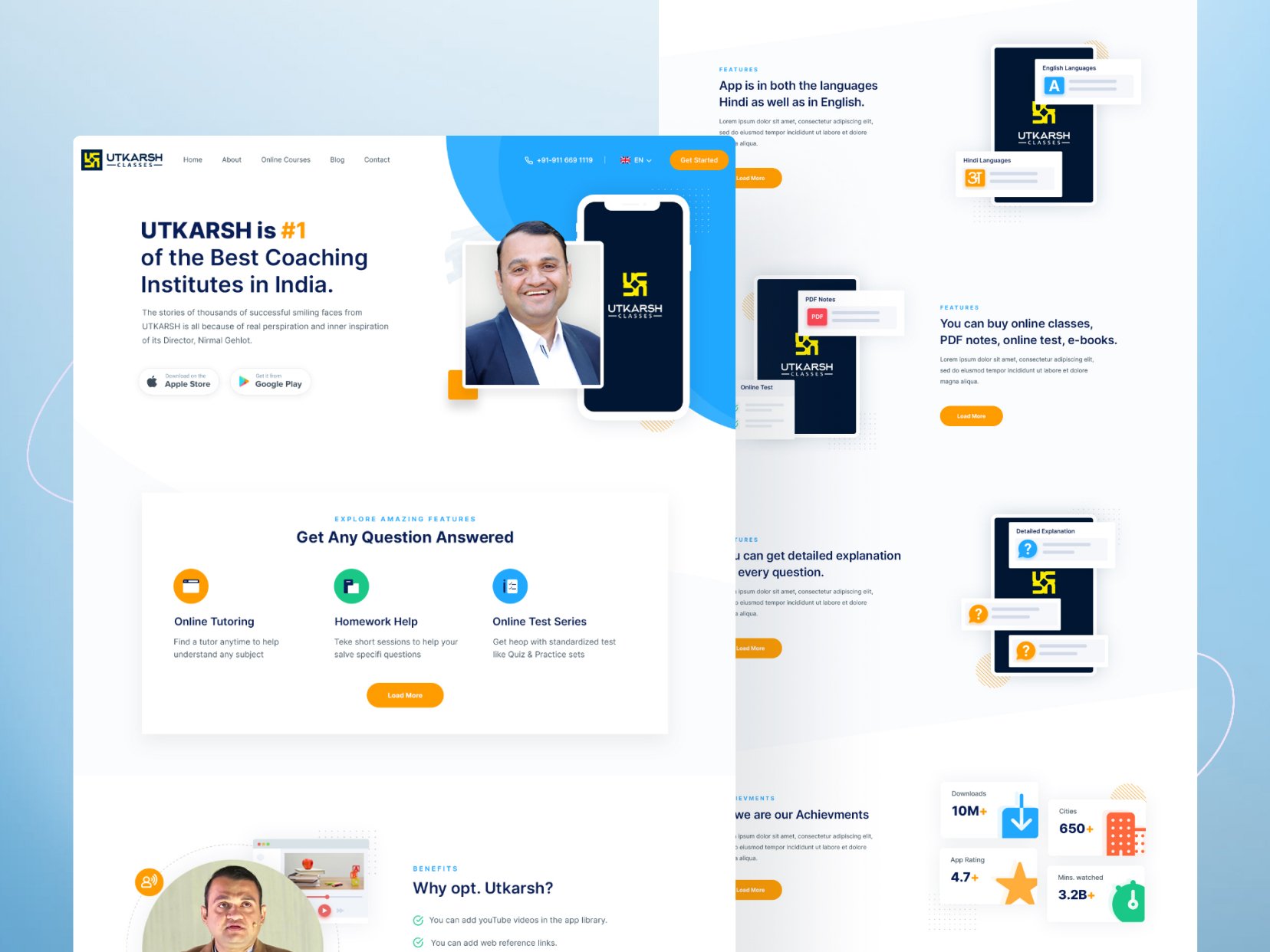 Utkarsh Classes website mockup