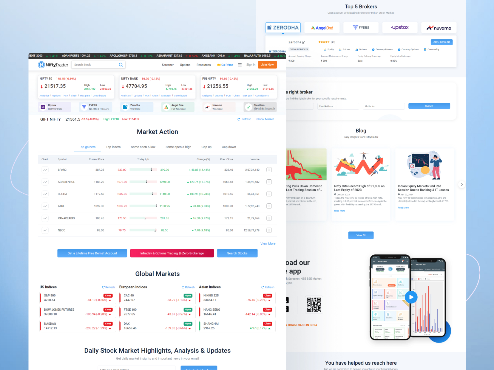 NiftyTrader website mockup