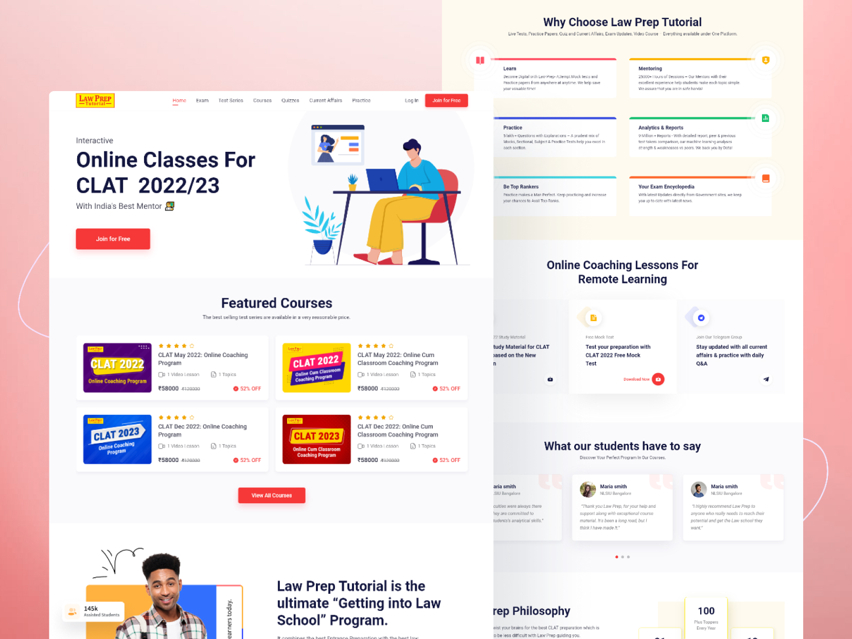 Law Prep Tutorial online coaching website mockup