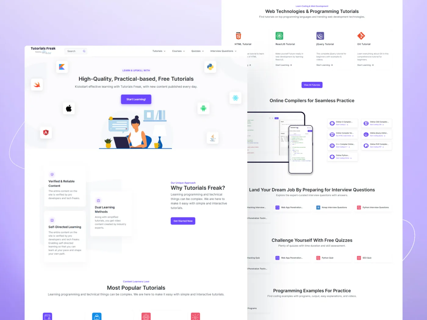 Tutorials Freak website mockup