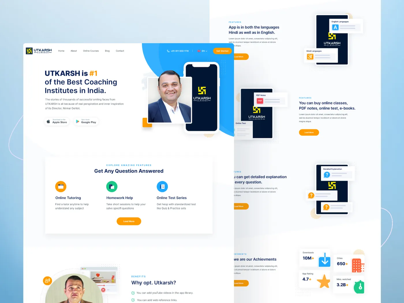 Utkarsh Classes website mockup